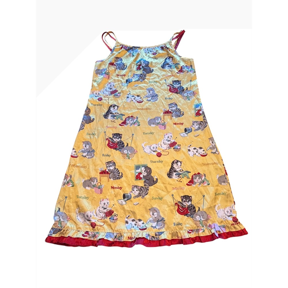 Y2K Nick & Nora Cat Kitten Days of the Week Satin‎ Nightgown Girls Large 10/12